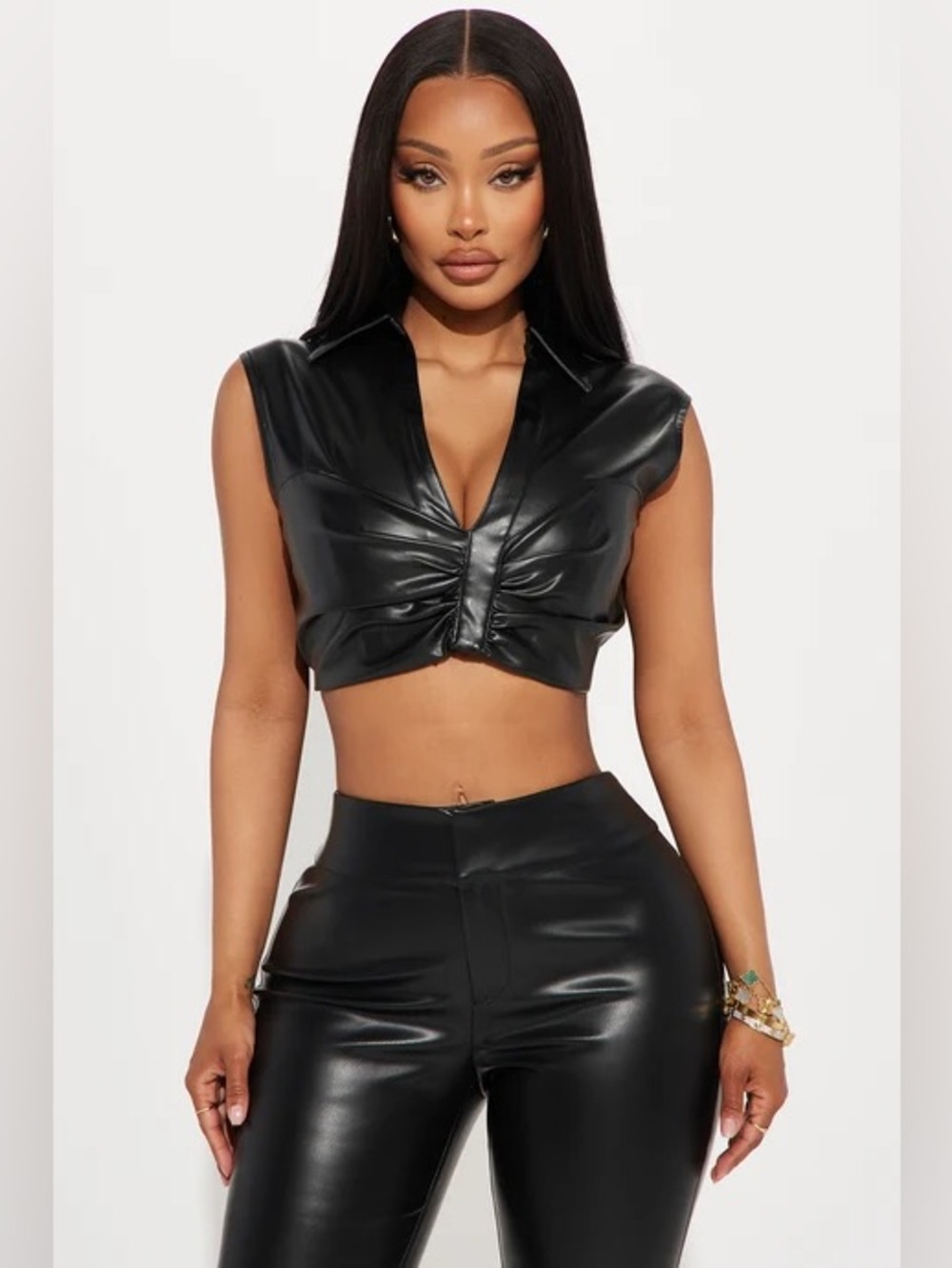 Fashion Nova Free Spirit Faux Leather Blouse Top - Black